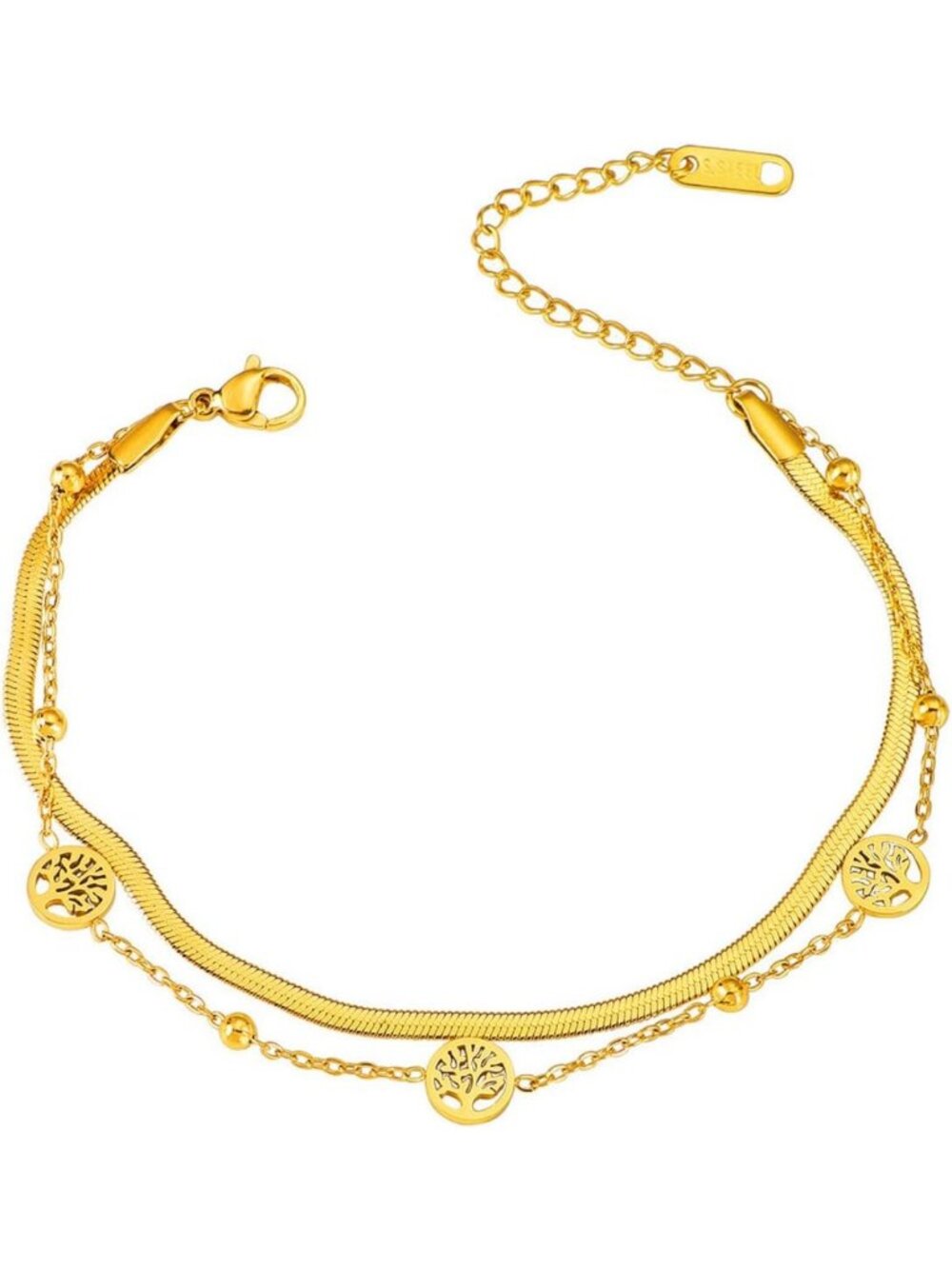 Gold Double-Layer Tree of Life Charm Bracelet for Women - Boho Jewelry Gift